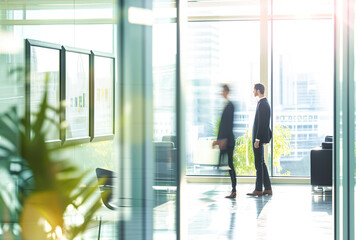 Fototapeta premium Modern business space and business people in the distance