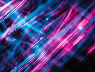 Abstract background of vibrant pink and blue light streaks with bokeh effect