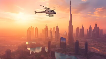 Halicopter, Flying, Burj khalifa, Dubai, City