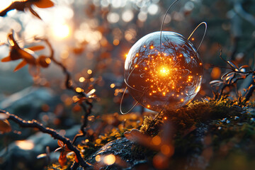 Electron energy particle concept, scientific technology. Dynamic blue background, electric glow. AI generated.