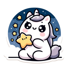 Adorable Unicorn Cartoon with Star, Cute Fantasy Creature Illustration

