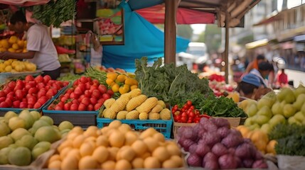 Fototapeta na wymiar Sustainable Harvest: The Cheerful Street Vendor's Market Stall