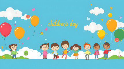 Happy children's day ,world children's day celebration ,cartoon illustration,children's day concept background,Generative Ai