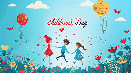 Happy children's day ,world children's day celebration ,cartoon illustration,children's day concept background,Generative Ai