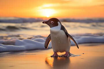 Fototapeta premium Penguin at outdoors in wildlife. Animal