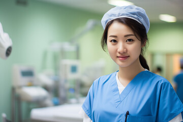 Fototapeta premium Young pretty Chinese girl with surgeon uniform