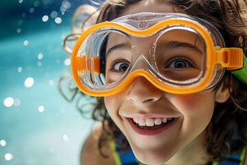 Young pretty brunette girl with diving goggles - Powered by Adobe