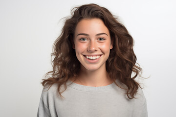 Young pretty brunette girl over isolated white background