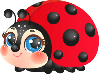 Fototapeta premium Cute Cartoon Ladybug with Big Blue Eyes