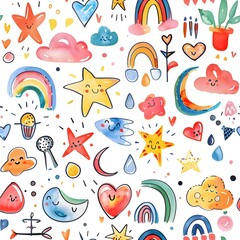 Fototapeta premium Child-friendly pattern white background tile seamless