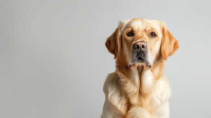 Close-Up Portrait Of Golden Retriever With Soulful Eyes, Neutral Background