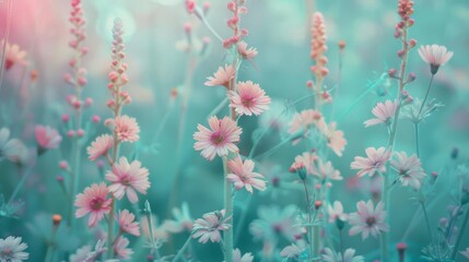 A whimsical gradient blending aqua green to rose pink, portraying the joy of summer flowers