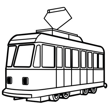 recommend clip art: Tram outline coloring book page line art illustration digital drawing