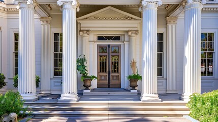 Obraz premium Greek Revival entrance with columns and a pediment