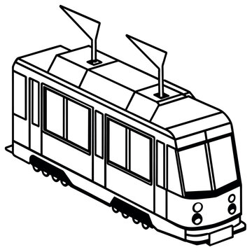 recommend clip art: Tram outline coloring book page line art illustration digital drawing