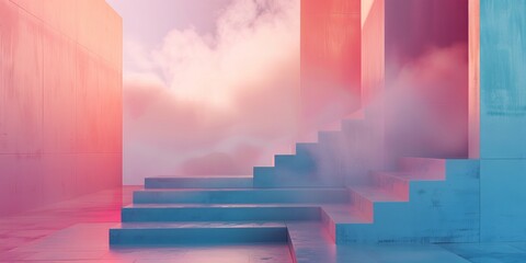 Stairs Ascending Into Cloud-Filled Sky