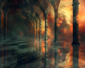 Ethereal Fortress of Mirrors Reflecting Alternate Realities with Illusions and Mystical Architectural Elements in a Fantasy World Concept