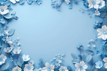 Blue background with blue and white flowers 