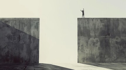 An artistic depiction of a minimalist figure reaching toward the top of the frame, surrounded by emptiness