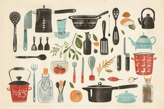 vintage cookbook cover illustrations of ingredients