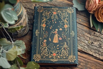 A whimsical vintage book cover inspired by fairy tales