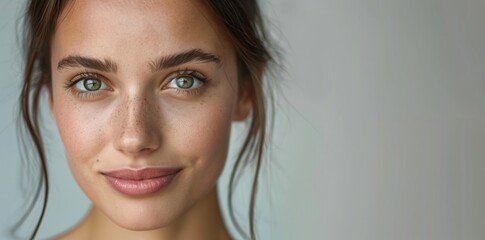 Fototapeta premium Radiant Young Woman with Green Eyes and Natural Beauty