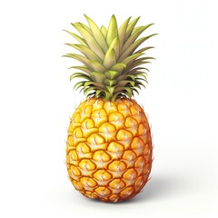 Fototapeta premium Photo of a pineapple on a white background. The pineapple is ripe and juicy, with a bright yellow color. The leaves are green and lush.