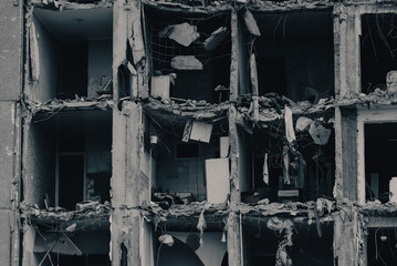 destroyed and burned houses in the city Russia Ukraine war