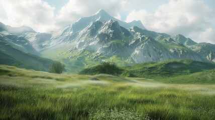 Fototapeta premium Big mountains and green fields