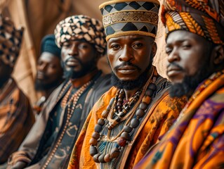 Obraz premium Majestic African Kings and Chiefs Adorned in Regal Heritage Attire at Cultural Ceremony
