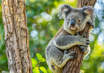 Fototapeta premium Koala clinging on the tree.