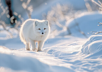 Naklejka premium Beautiful Arctic fox in habitat winter landscape.