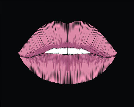 pink lips embroidery mauth 