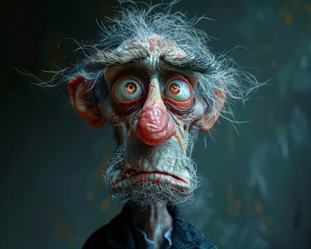 Ugly man character in caricature, humor in human features