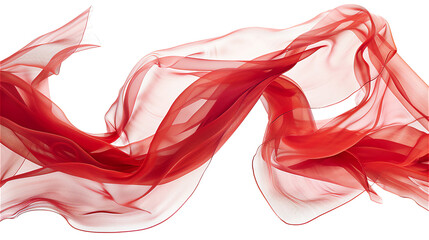 Abstract wave flying expensive red fabric isolated on a transparent background.