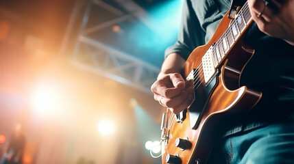 musician perform on guitar in pub and restaurant.