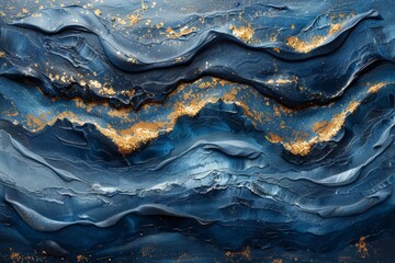 Sapphire blue marble stone with gold vein. Vivid graphite texture geode wallpaper background