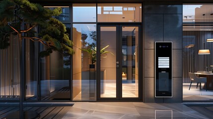 Sleek entrance with a door that doubles as a digital message board and a smart intercom