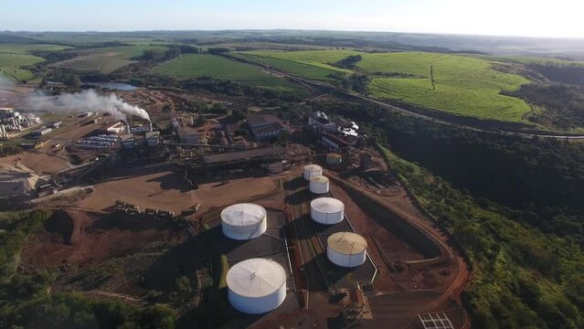 Aerial view of ethanol fuel refinery - Brotas, S&atilde;o Paulo, Brazil
