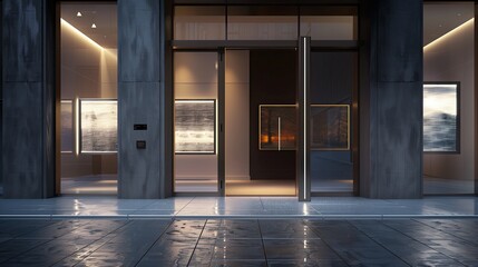 Obraz premium Sleek entrance with a door that showcases a gallery of digital art