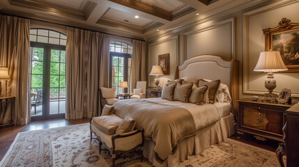 Timeless Traditional Bedroom interior.Classic bedroom style. Generative Ai