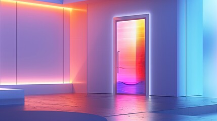 Sleek entrance with a door that has a built-in video art installation