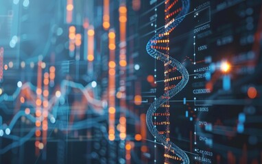Fototapeta premium A strand of DNA spiraling alongside a graph, representing the intricate connection between biology and economics.