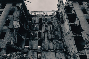 destroyed and burned houses in the city Russia Ukraine war