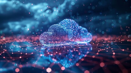An illustrative diagram of a cloud computing infrastructure, demonstrating the storage, security, and remote accessibility of data