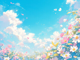 Obraz premium Pink heart-shaped flowers under the starry sky romantic blank background