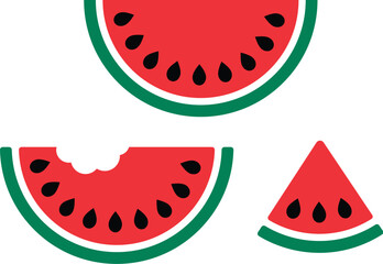 Red watermelon fruit. Half, quarter and slice of watermelon design bundle .