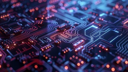 Obraz premium Technological background from different elements of a printed circuit board, various microcircuits.