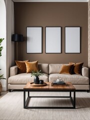 Mockup poster frame on the wall of living room background, home interior mockup, frame mockup