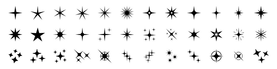 Star icons. Twinkling stars. Sparkles, shining burst. Christmas star icon.